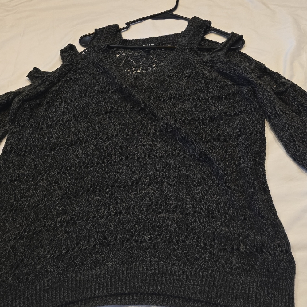Torrid Black V-Neck Sweater with Cut-Out Shoulders